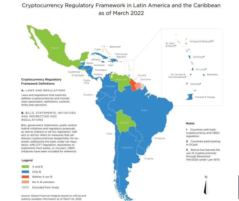Mapa de regulación de criptomonedas en Latinoamérica