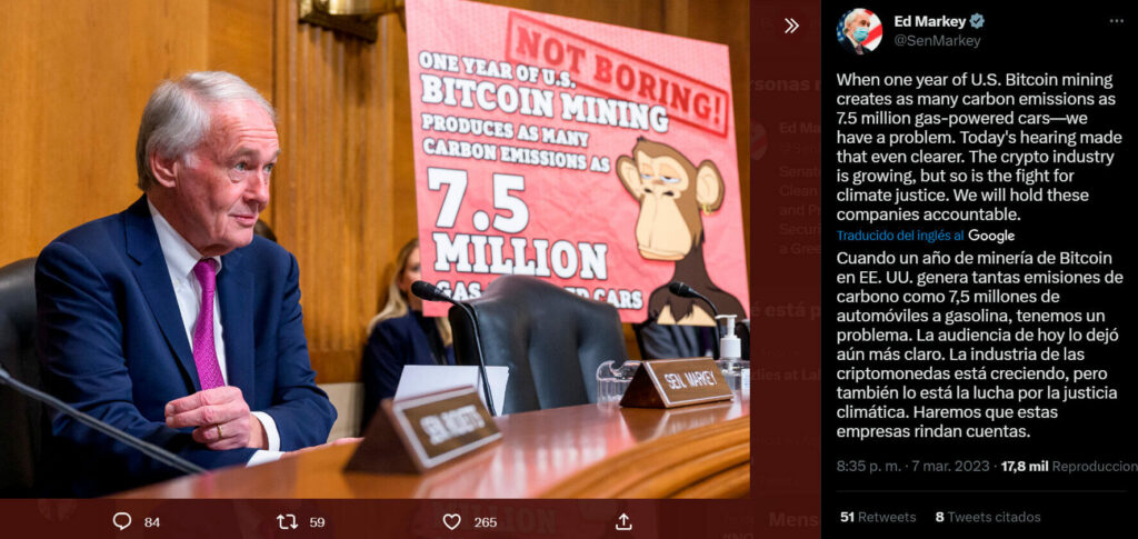 tuit de markey sobre mineria de bitcoin